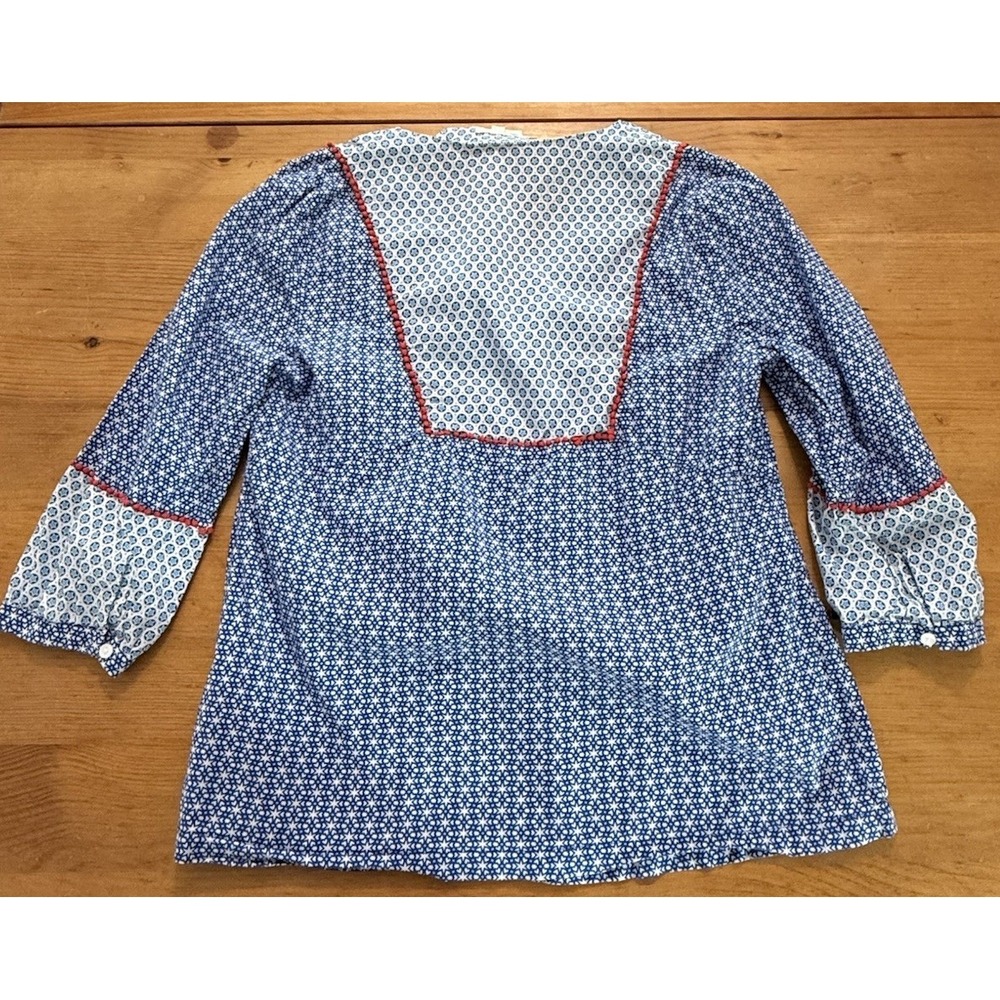 Boden Cora Star Print Peasant Blouse Size 8 Blue 100% Cotton Boho Top No String - Picture 6 of 8